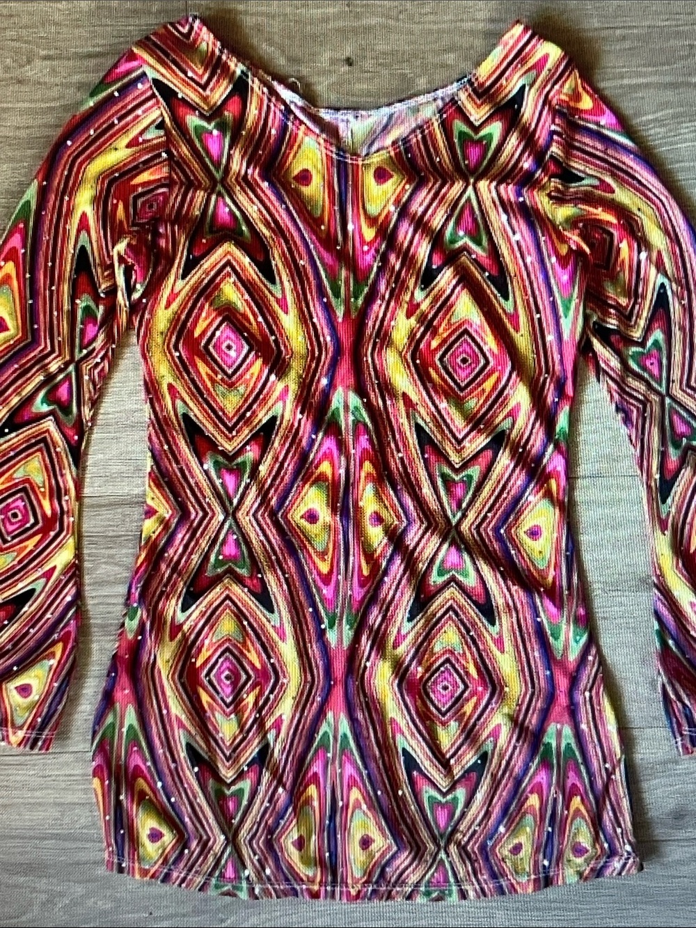 Free People Long Sleeve Geometric Print Top - Pink Multi